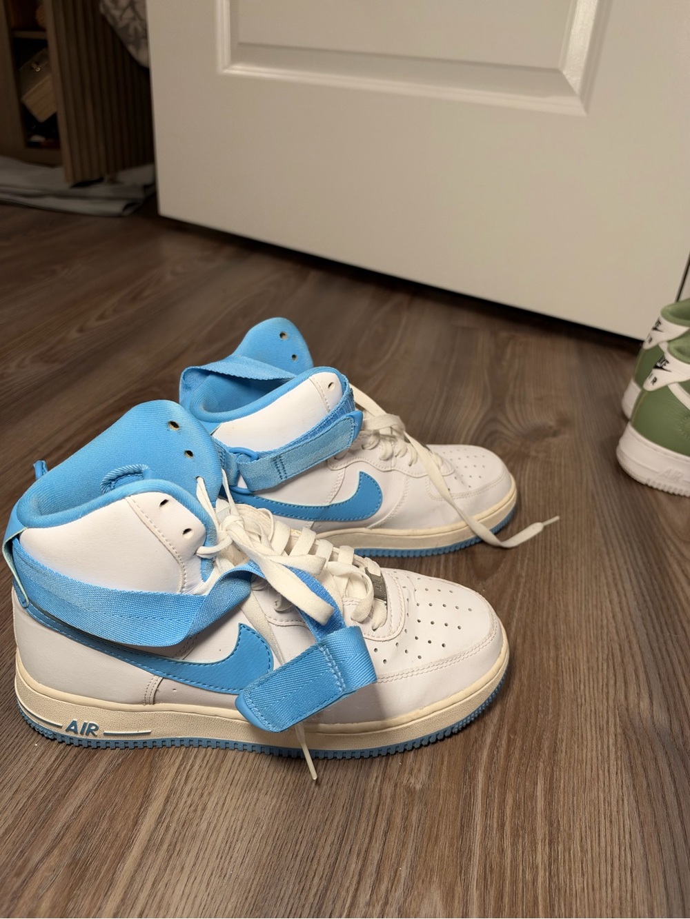 Nike White and Sky Blue High-Top Sneakers